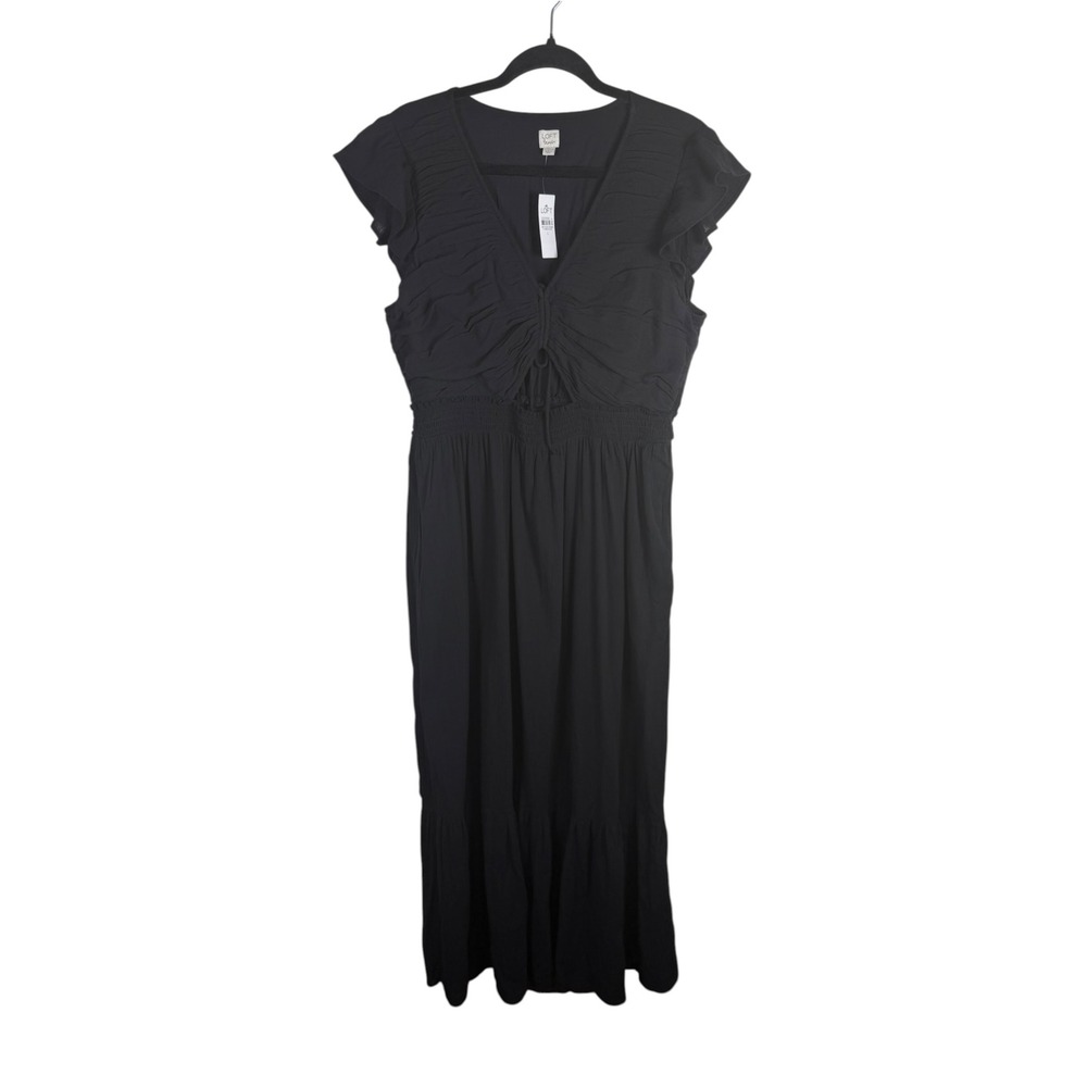 NWT Loft Beach Black Cotton Gauze Flutter Sleeve Maxi Dress Size Large Cut Out